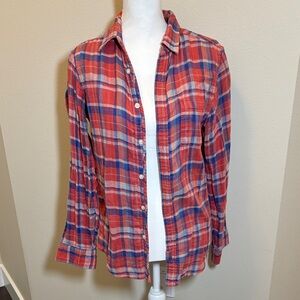 Women’s Red Plaid Button-Down Shirt - Casual Lightweight Top